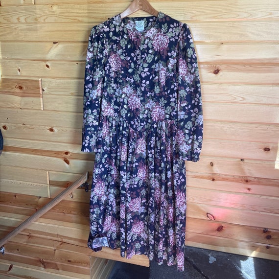 Vintage 80s Navy Floral Laura Ashley Dress - image 5