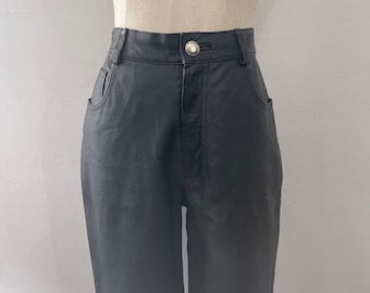 Vintage Black Leather High Waist 5 Pocket Style Bootcut Jeans