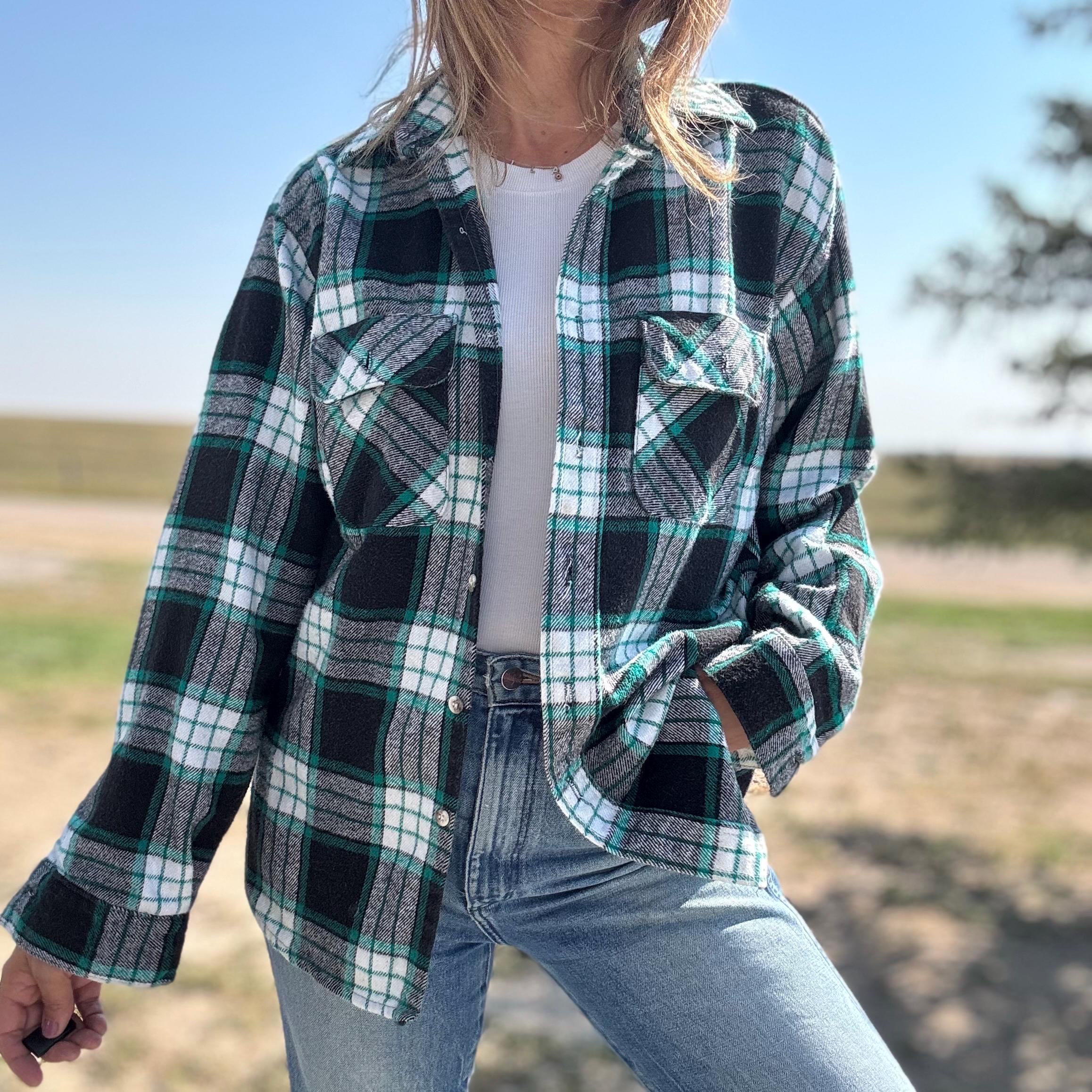 Vintage 90s Five Brothers Made in USA Green & Black Flannel - Etsy