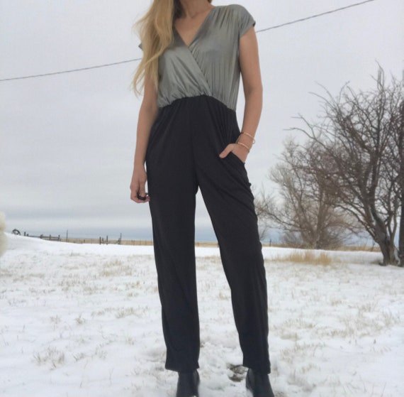 Vintage 80s Silver Lame & Black Short Sleeve Jumps