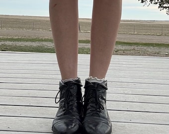 Vintage 90s Black Pixie Style Granny Lace Up Boots Women's Size 9M