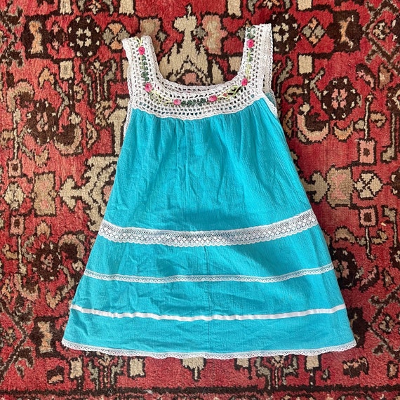 Vintage Little BB Girls Turquoise Dress with Whit… - image 4