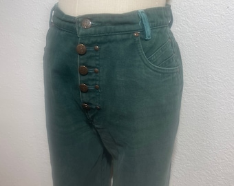 Vintage Roper Western Green High Waisted Saddleback Studded Jeans W28 L34
