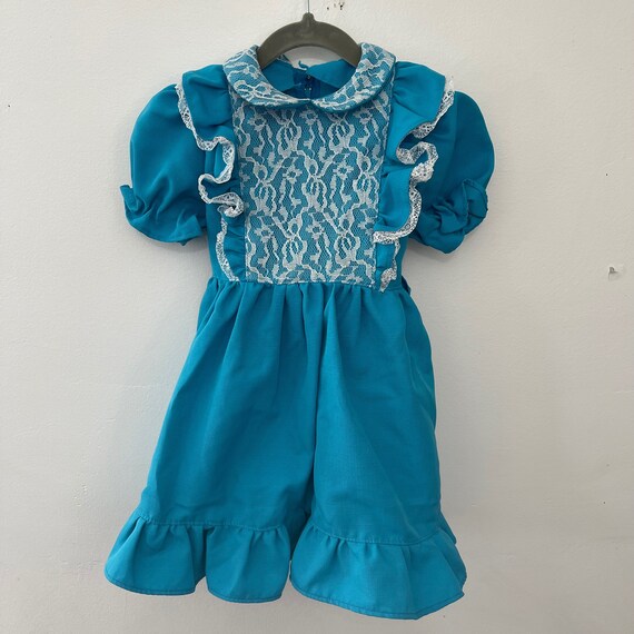 Vintage Little BB Toddler Girls Blue & White Puff… - image 5