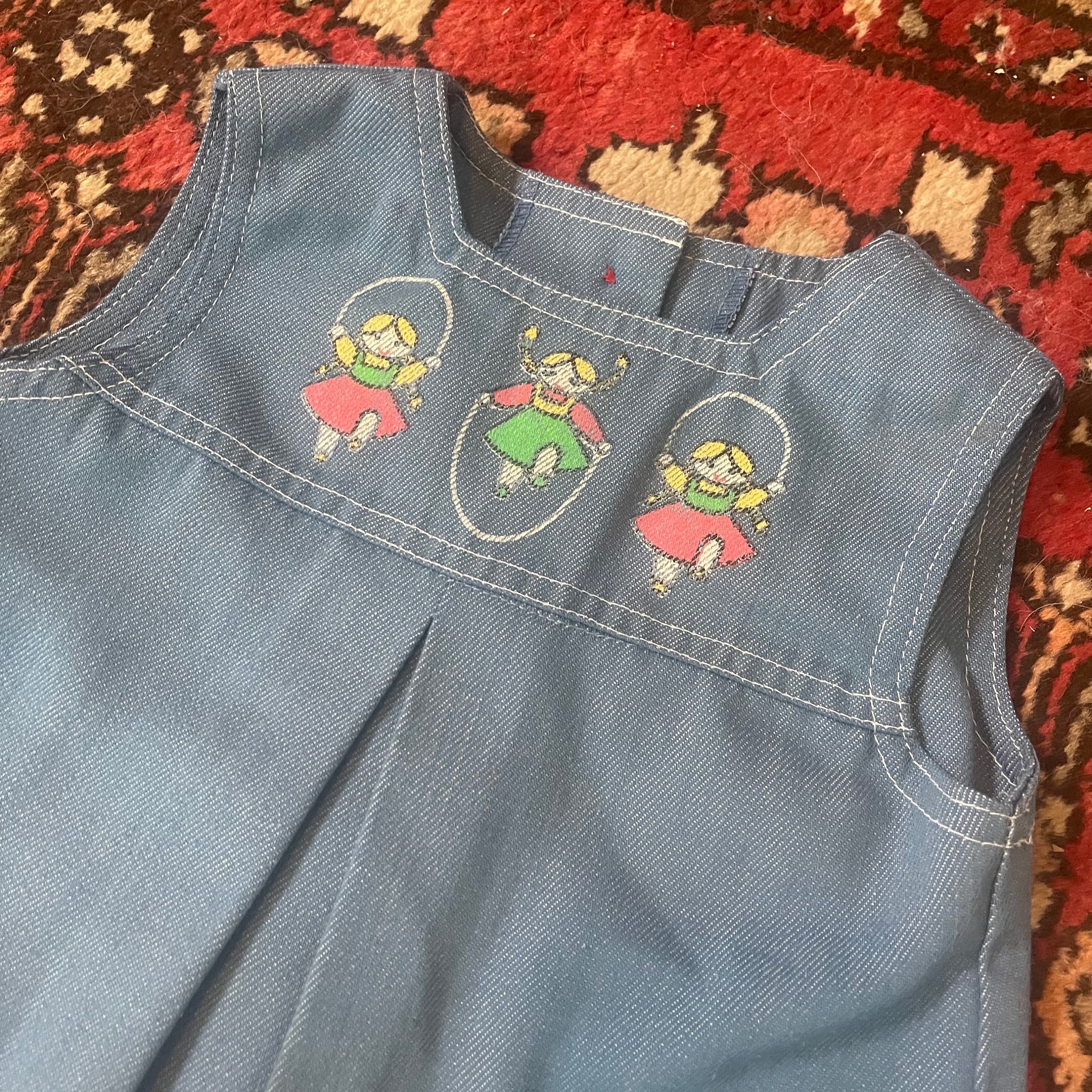 sears denim dress Vintage Sears Bib Jumper Denim Jean Dress Girls Size 6