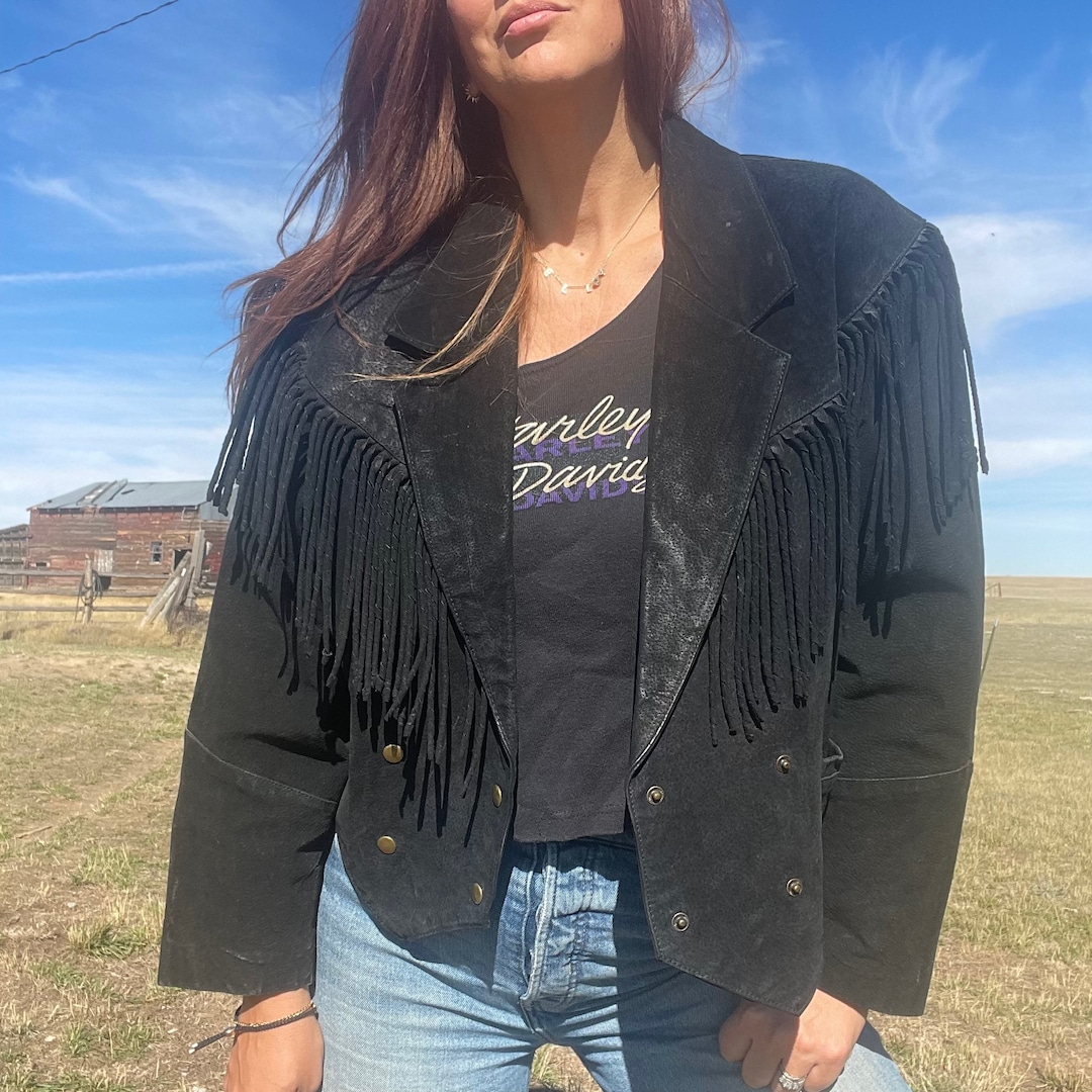 Vintage Black Suede Fringe Jacket - Etsy Vintage Black Suede Fringe Jacket - Etsy