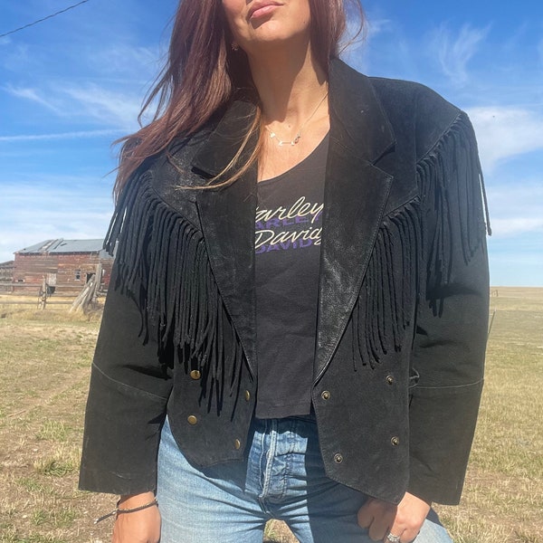 Black Fringe Hem Suede Jacket main image 1