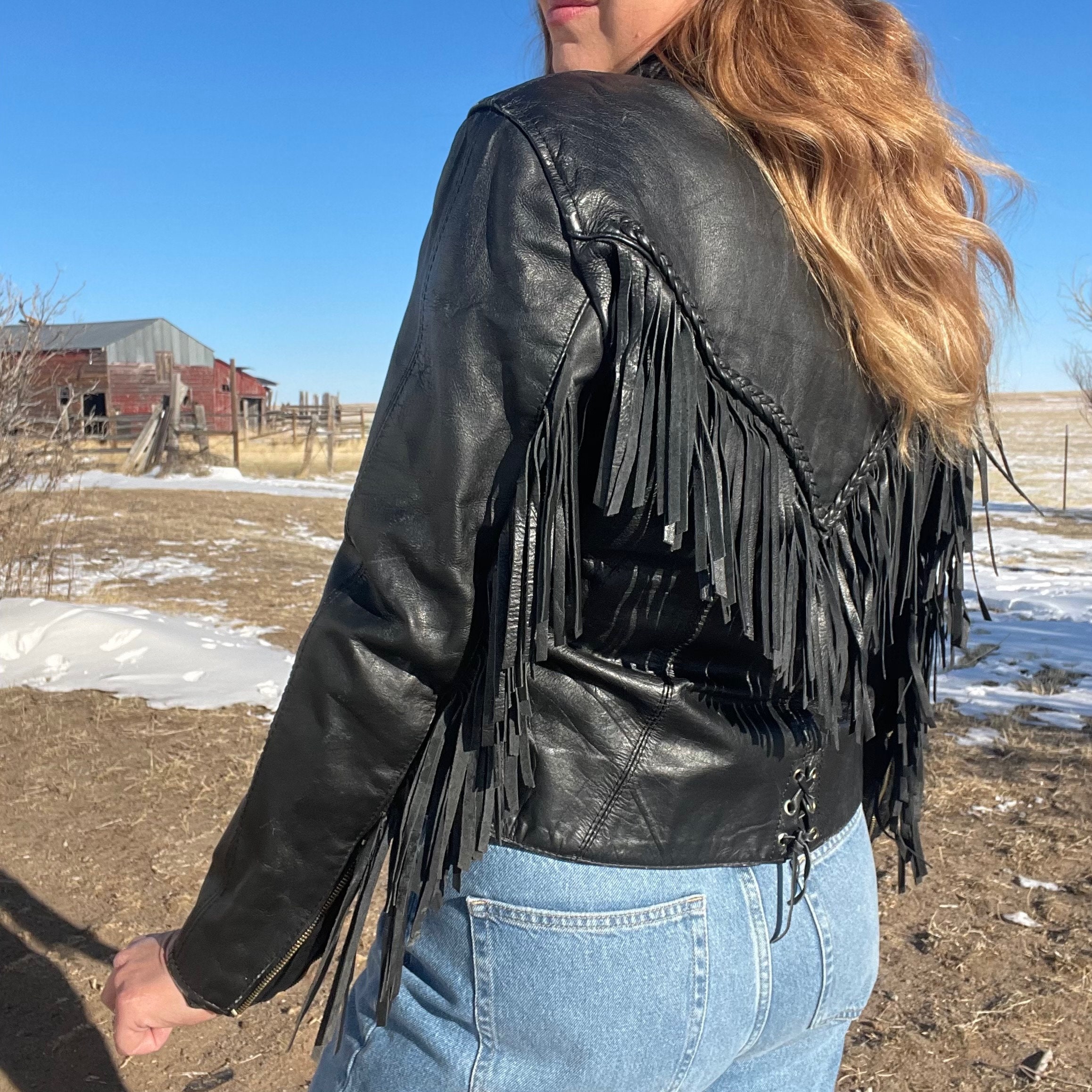 old leather biker jacket with tassels in the uk