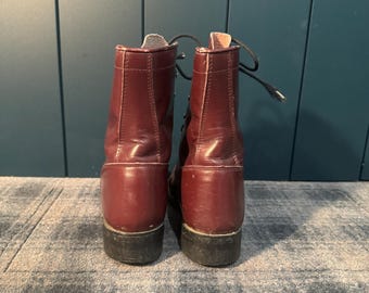 Texas Brand Mens Red/Black Western Leather Packer Boots 8723 Kiltie Lace Up 7 D Vintage Burgundy Lace up Western Kiltie Packer Boots Men main image 4