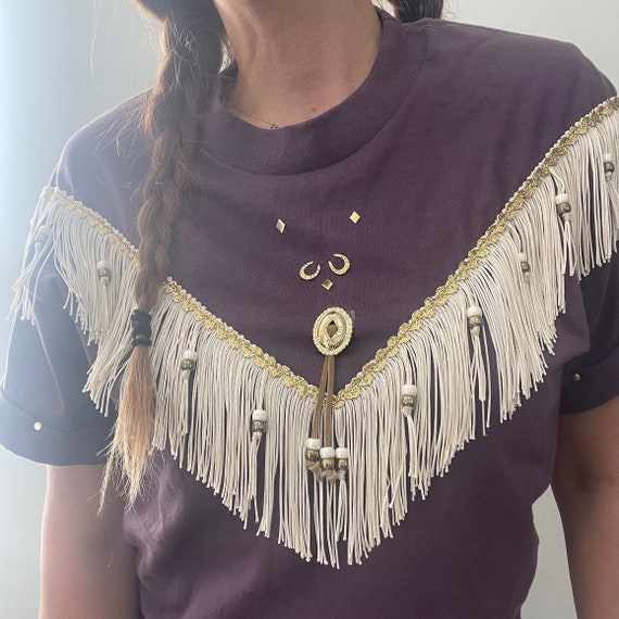 Vintage Purple Hazelwoods Southwestern Fringe T-S… - image 1