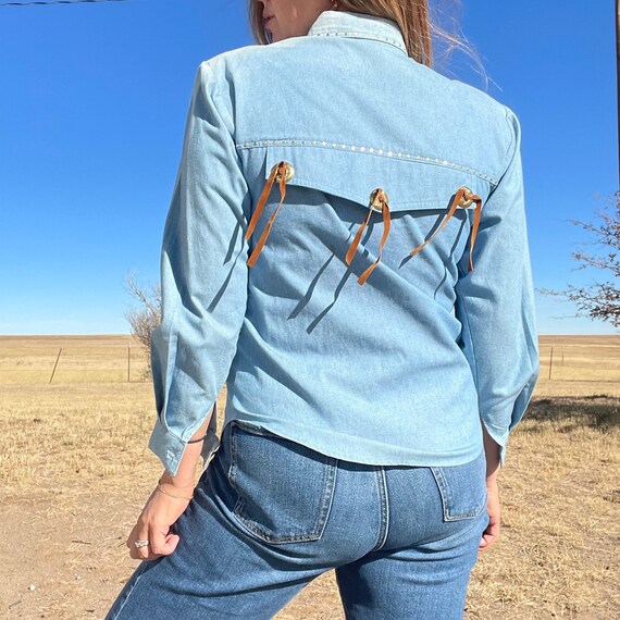 Vintage 80s Denim Western Shirt With Studs Concho & Tassel Vintage 80s Denim Western Shirt With Studs Concho & Tassel