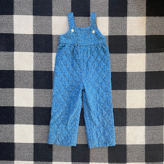 Vintage Little BB Girls 70s Blue Quilted Overalls