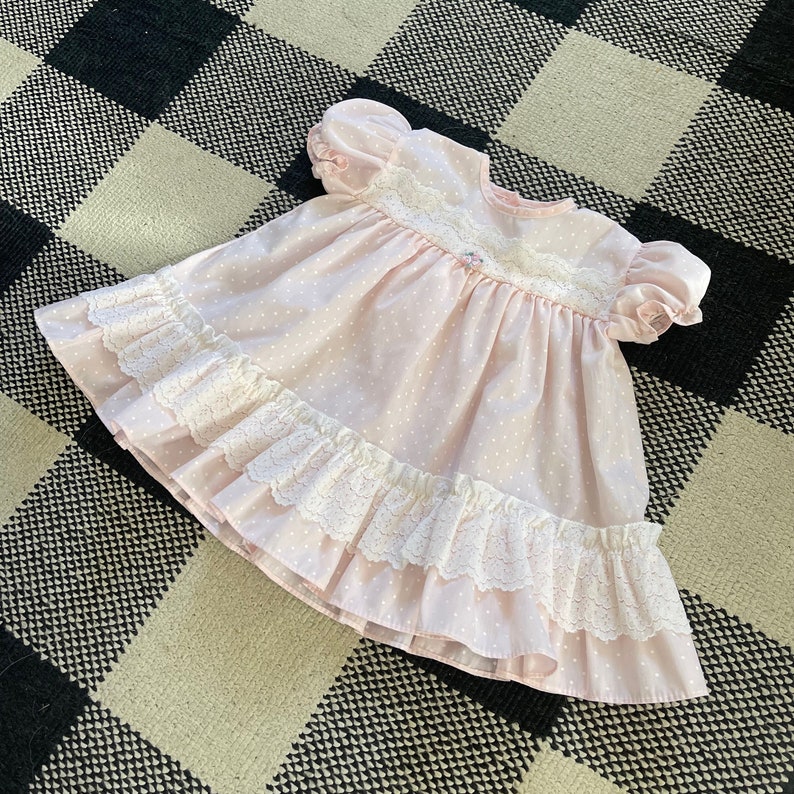 Vintage Little BB Baby Girl Pink Dotted Puff Sleeve Prairie - Etsy