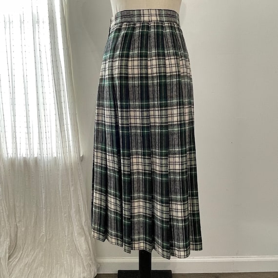 Vintage Green Plaid Pleated Skirt - image 4