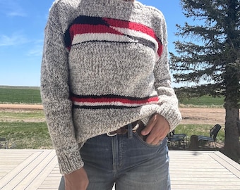Vintage 90s Handmade Striped Knit Sweater Chunky pullover