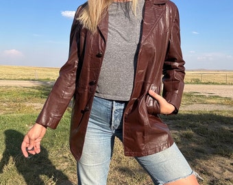 Vintage 70s Sears Oxblood Leather Jacket with Removeable Sherpa Lining