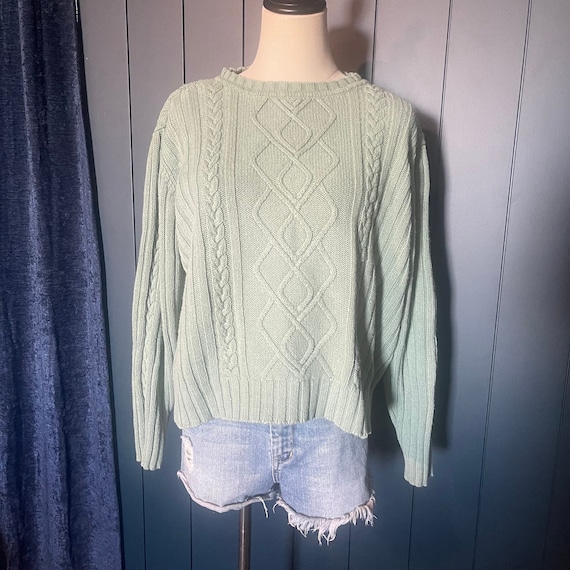 Vintage Mint Cable knit Crewneck Sweater
