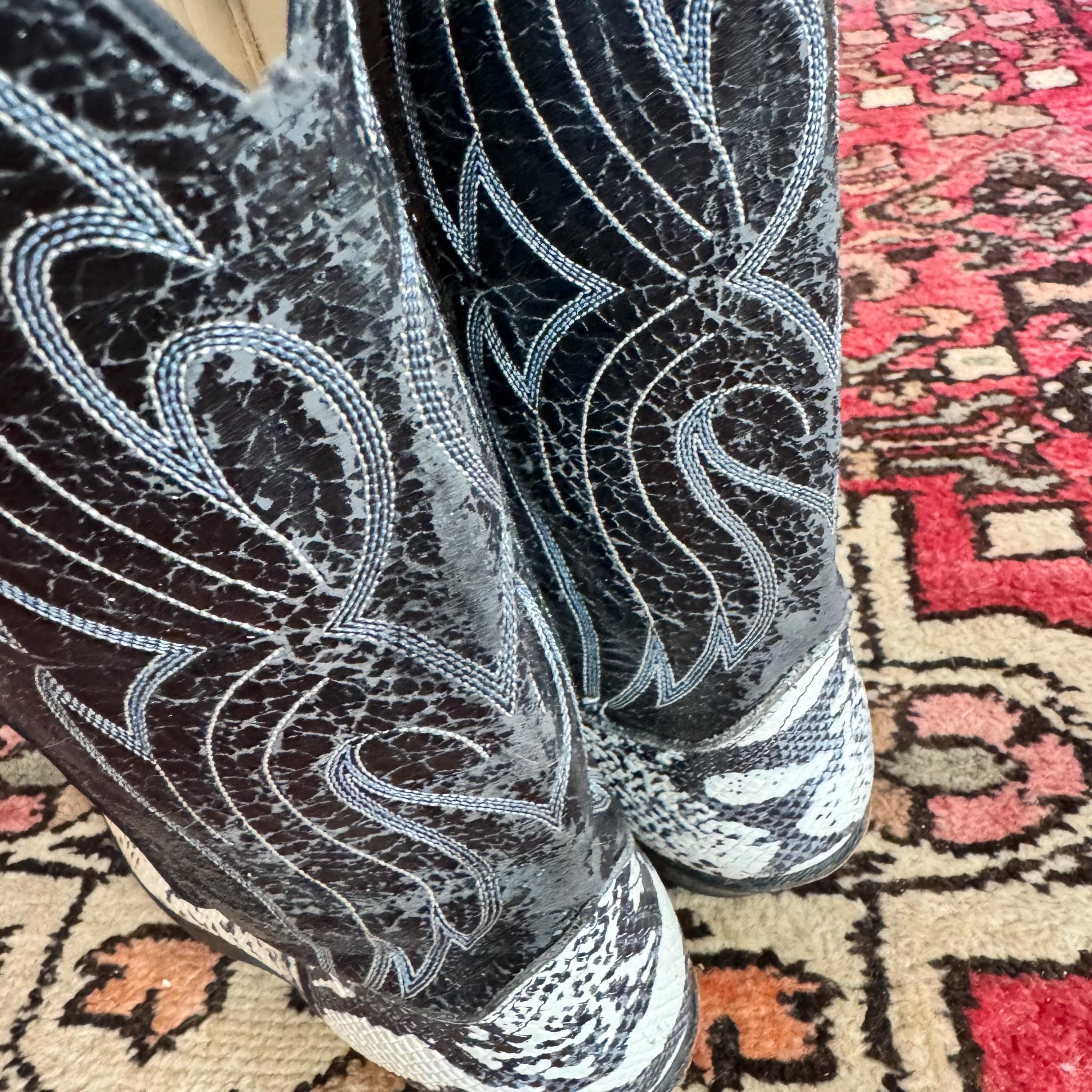 Vintage Laredo Faux Python Western Boots With Gold Toe Guard 