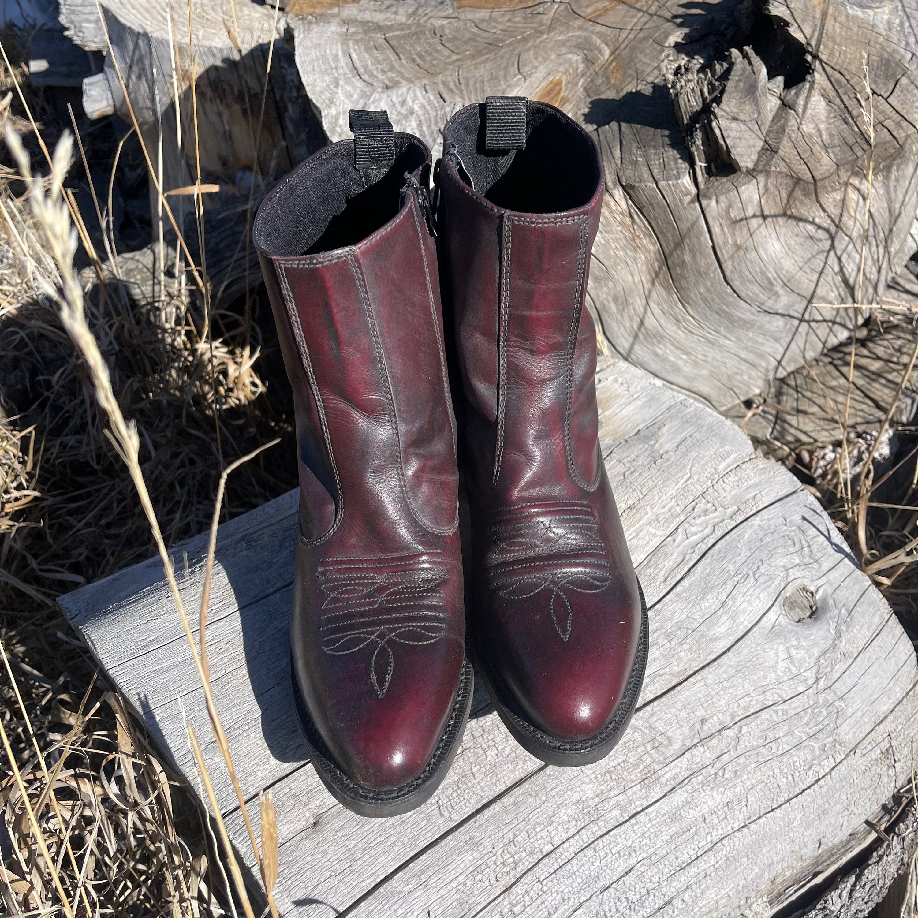 Vintage Burgundy Western Short Side Zip Boots - Etsy