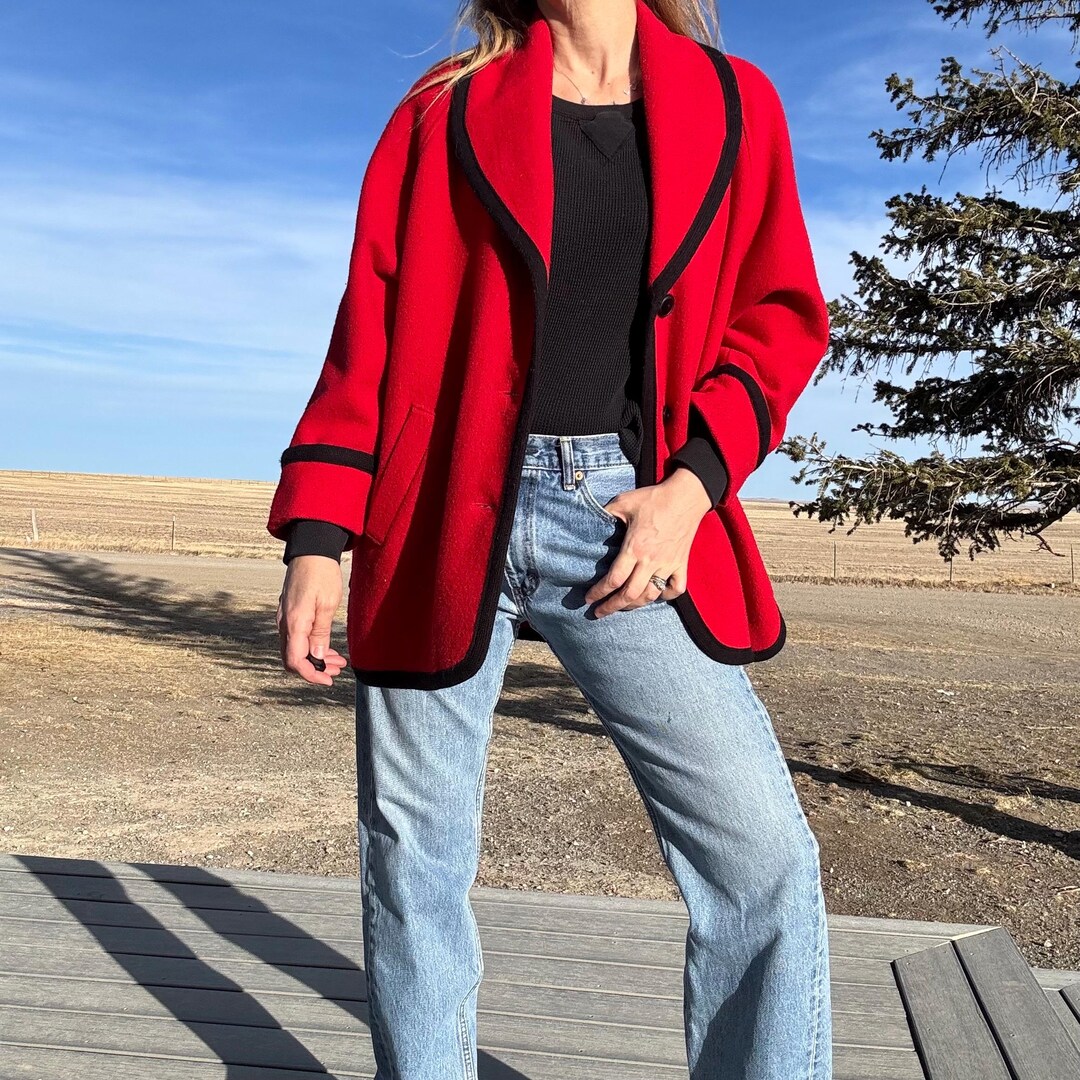 WOOLRICH 90s レザー襟 ライナー付 ウールコート L Vintage 90s Woolrich 100% Wool Red and Black Coat - Etsy