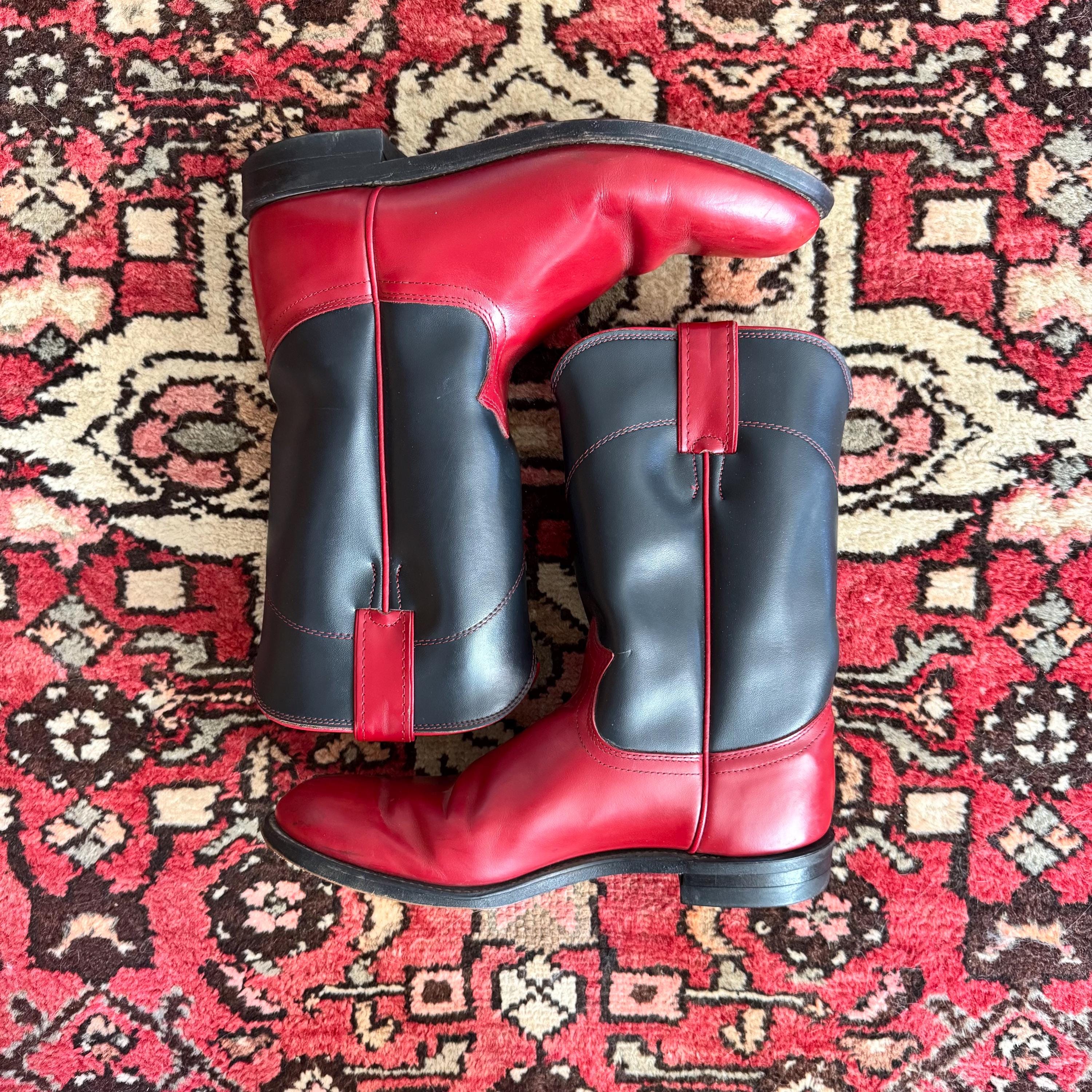 Vintage 80s Red & Dark Navy Two-tone Roper Western Boots Womens