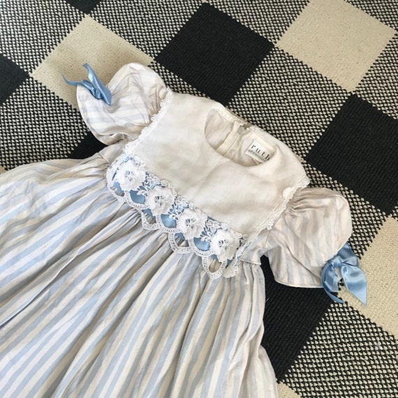 Vintage Little BB Toddler Girls Blue & White Stri… - image 2