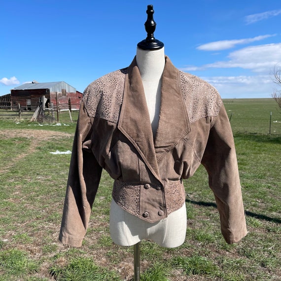 Vintage 80s Taupe Gray Short Suede Jacket - image 1