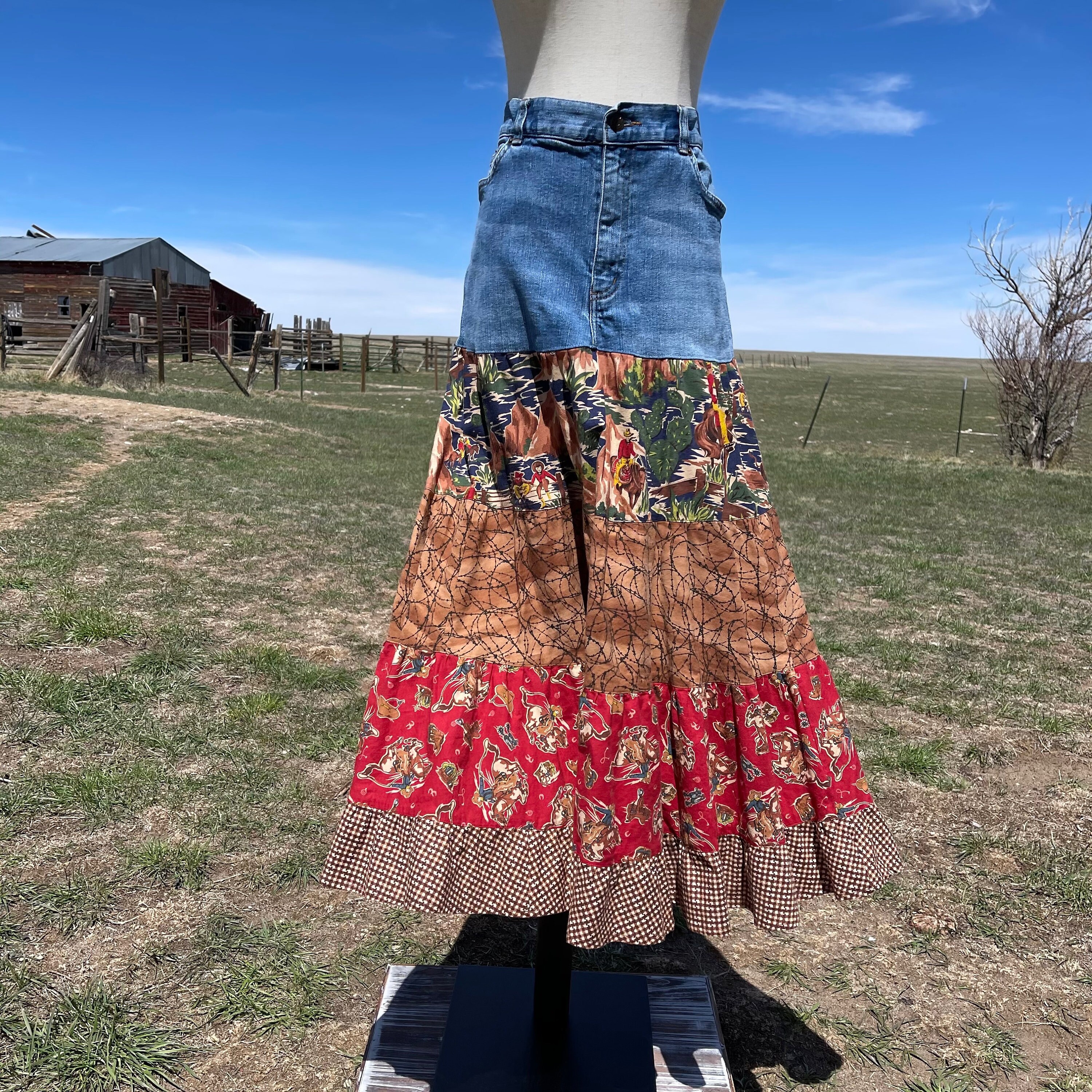 western jean skirt