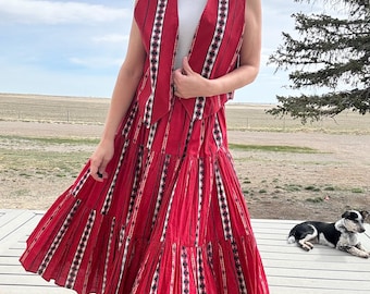 Vintage Southwestern Print Red Vest and Skirt Matching Set