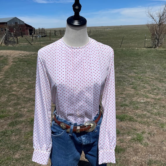 Vintage 70s White with Red Polka Dot Blouse - image 1