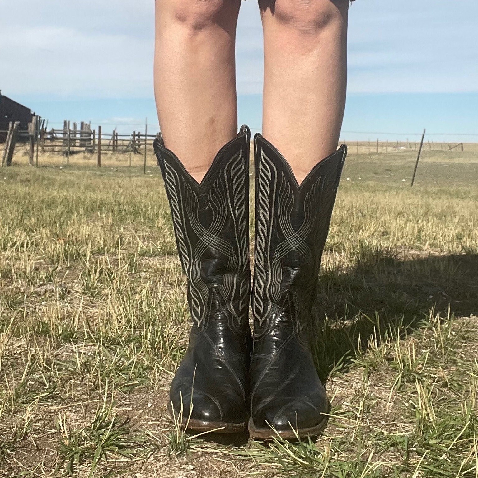 Vintage Tony Lama Black With White Flame Stitch Western Boots - Etsy