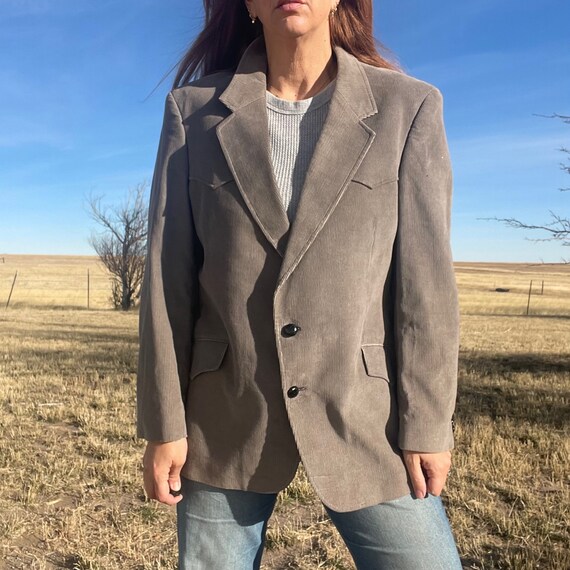 Vintage 70s Grey Corduroy Western Blazer with Sue… - image 4