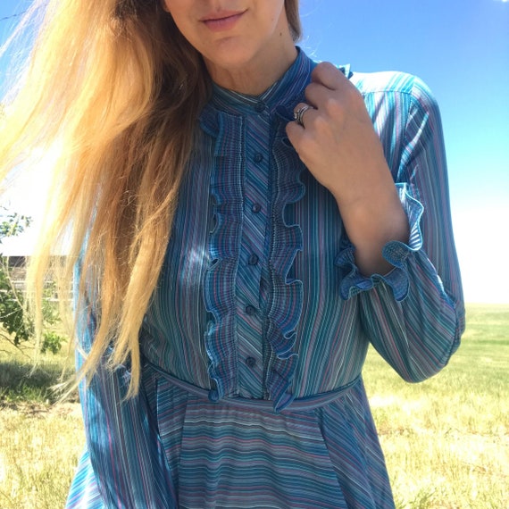blue striped ruffle dress Azura Exchange Sky Blue Stripe Contrast Ruffled Sleeve T-Shirt Dress main image 1