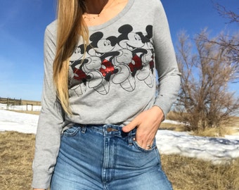 Vintage jaren '90 Mickey Grey T-shirt met lange mouwen