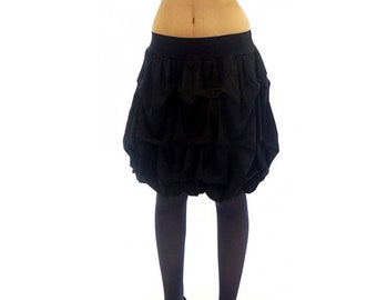 Black ruffle skirt with knee length / bubble balloon skirt / plus size maxi skirt / casual elastic waist skirt / elastic waistband skirt