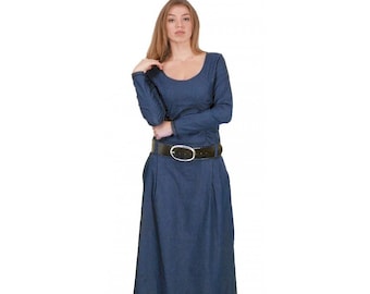 Long denim dress / jeans dress / midi dress / long sleeve dress / casual dress / plus size maxi dress / floor length dress / flared dress