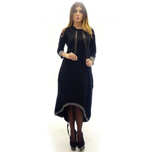 Hoodie dress / asymmetric dress / black with gray dress / plus size maxi dress / long sleeve dress / below the knee dress