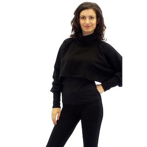 Black Bustier Polo, Knitted Women Polo, Long Sleeve Polo, Short Polo, Plus Size Polo, Oversize Polo, Maxi Size Polo
