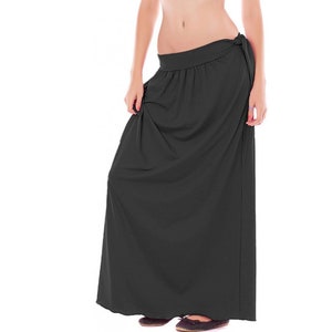 Long skirt / black skirt / high waist skirt / plus size skirt / midi skirt / elastic waistband skirt / jersey skirt / baggy skirt