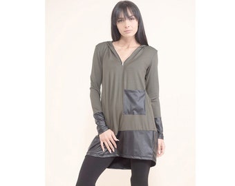 Green blouse with leather elements