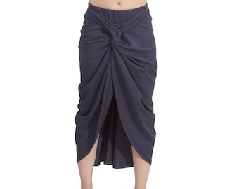 Draped skirt / long skirt / black skirt / plus size skirt / elastic waistband skirt / asymmetrical skirt / high waist skirt