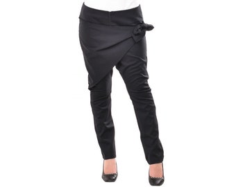 Black drop crotch pants with belt