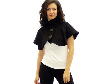 Boléro noir, boléro en tricot, boléro pour femme, boléro grande taille, boléro en tricot, boléro surdimensionné, boléro polo, boléro à manches courtes, boléro d'hiver