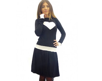 Czarno-biała sukienka, sukienka midi, rozkloszowana sukienka, dopasowana sukienka, sukienka plus size, sukienka maxi, sukienka oversize, sukienka do kolan, długi rękaw