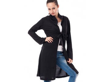Gebreid vest, lang damesvest gebreid vest, knielengte vest, zwart vest, vest grote maten, oversized maxi-vest