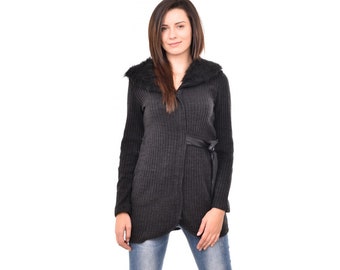 Gray Knitted Cardigan, Eco Fur Coat Cardigan, Knit Women Cardigan, Plus Size Oversize Cardigan, Long Cardigan, Fitted Slim Cardigan