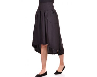 Black skirt / asymmetrical skirt / midi skirt / flared skirt / plus size skirt / high waist skirt