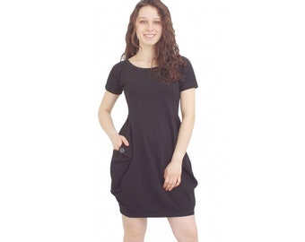 Short black dress / short sleeve dress / knee length dress / jersey dress / plus size maxi dress / oversize dress / above knee dress