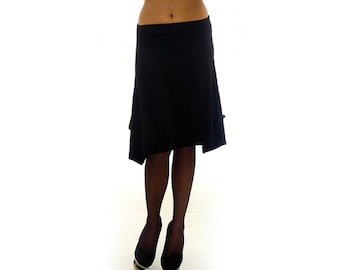 Black knee length skirt with elastic waist / high waist midi skirt / plus size maxi skirt / casual boho skirt / elastic waistband skirt