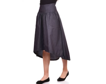 Denim skirt / asymmetrical skirt / midi denim skirt / long denim skirt / blue denim skirt / blue Jean skirt / plus size skirt / maxi skirt